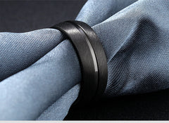 Men's 9mm Polished Inner Groove Matte Black Tungsten Carbide Ring