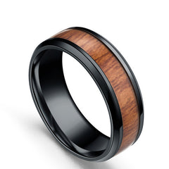Men's 8mm Vintage Wood Grain Polished Tungsten Carbide Ring