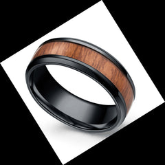 Men's 8mm Vintage Wood Grain Polished Tungsten Carbide Ring