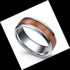Men's 8mm Vintage Wood Grain Polished Tungsten Carbide Ring