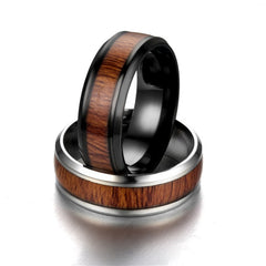 Men's 8mm Vintage Wood Grain Polished Tungsten Carbide Ring