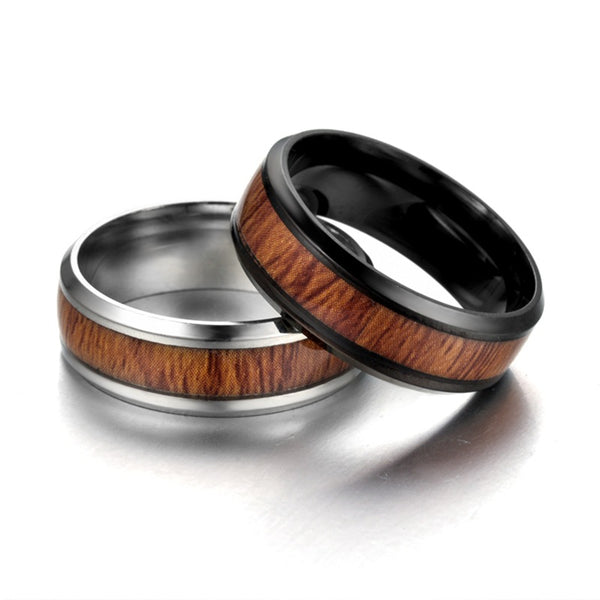Men's 8mm Vintage Wood Grain Polished Tungsten Carbide Ring
