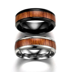Men's 8mm Vintage Wood Grain Polished Tungsten Carbide Ring