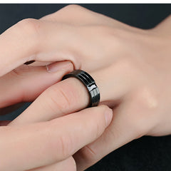 Men's 8mm Black CZ Parallel Groove Black Tungsten Carbide Ring