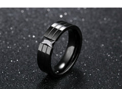 Men's 8mm Black CZ Parallel Groove Black Tungsten Carbide Ring