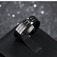 Men's 8mm Black CZ Parallel Groove Black Tungsten Carbide Ring