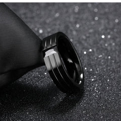 Men's 8mm Black CZ Parallel Groove Black Tungsten Carbide Ring