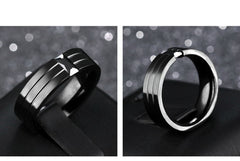 Men's 8mm Black CZ Parallel Groove Black Tungsten Carbide Ring