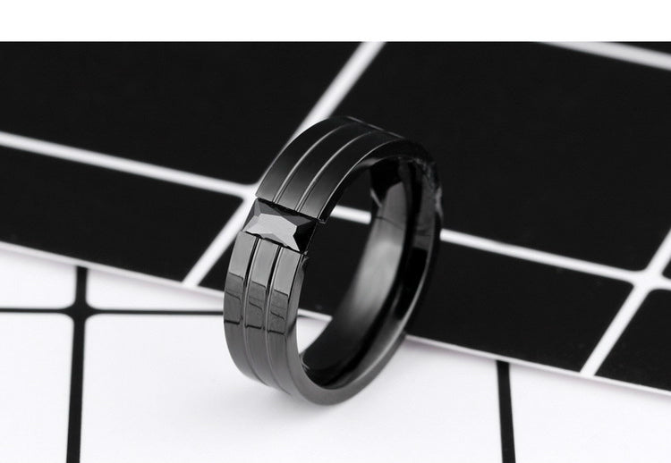 Men's 8mm Black CZ Parallel Groove Black Tungsten Carbide Ring