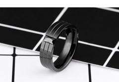 Men's 8mm Black CZ Parallel Groove Black Tungsten Carbide Ring