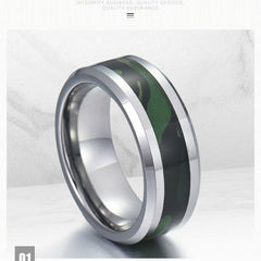 Men's 8mm Camouflage Inlay Silver Tungsten Carbide Ring