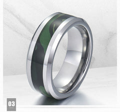 Men's 8mm Camouflage Inlay Silver Tungsten Carbide Ring