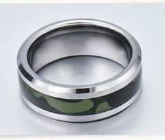 Men's 8mm Camouflage Inlay Silver Tungsten Carbide Ring