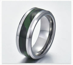 Men's 8mm Camouflage Inlay Silver Tungsten Carbide Ring
