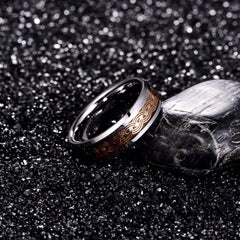 Men's 8mm Infinity Inlay Ripple Pattern Silver Tungsten Carbide Ring