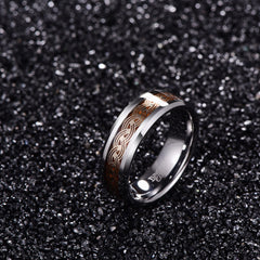 Men's 8mm Infinity Inlay Ripple Pattern Silver Tungsten Carbide Ring