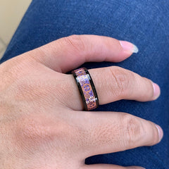 Men's 6mm Rose Gold Gear Inlay Black Tungsten Carbide Ring