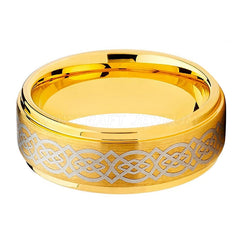 Men's 8mm Engraved Celtic Knot Gold Tungsten Carbide Ring