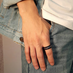 Men's 8mm Rose Gold Gear Inlay Black Tungsten Carbide Ring