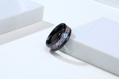 Men's 8mm Rose Gold Gear Inlay Black Tungsten Carbide Ring