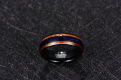 Men's 8mm Acacia Wood and Lapis Lazuli Inlay Black Tungsten Carbide Ring