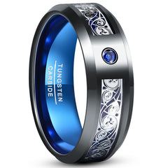 Men's 8mm Triple Spiral Inlaid Blue Zirconia Tungsten Carbide Ring