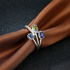 Women's White Gold Plated CZ Crystal Tricolor Bouquet Ring