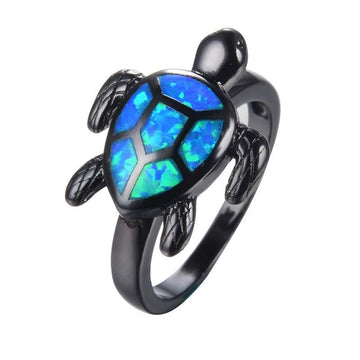 Women's Turtle Blue Opal Gunmetal Ring