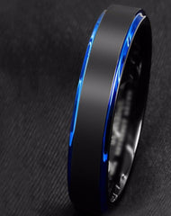 Men's 6mm Blue Bevel Black Tungsten Carbide Ring