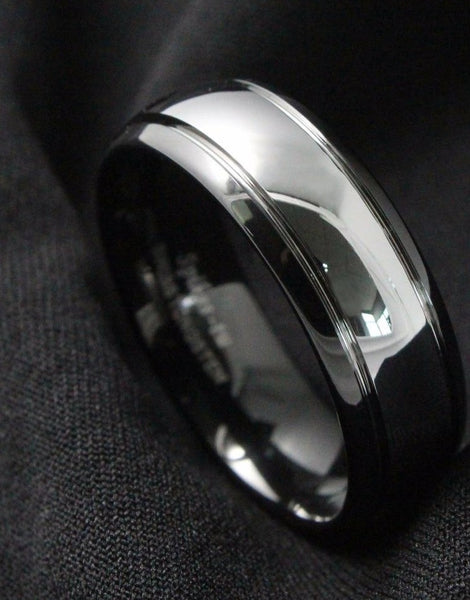Men's 8mm Dome Polished Black Tungsten Carbide Ring