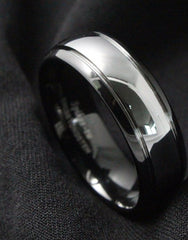 Men's 8mm Dome Polished Black Tungsten Carbide Ring