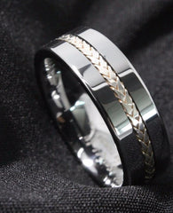 Men's 8mm Silver Rope Inlay Polished Silver Tungsten Carbide Ring