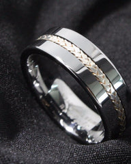 Men's 8mm Silver Rope Inlay Polished Silver Tungsten Carbide Ring