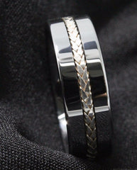 Men's 8mm Silver Rope Inlay Polished Silver Tungsten Carbide Ring