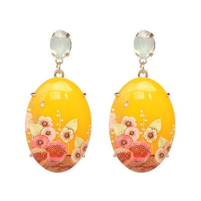 Yellow Acrylic Painted Flower Drop Earrings