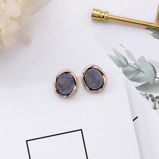 Grey Acrylic Golden Round Post Earrings