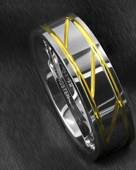 Men's 8mm Infinity Gold Inlay Polished Silver Tungsten Carbide Ring