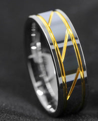 Men's 8mm Infinity Gold Inlay Polished Silver Tungsten Carbide Ring