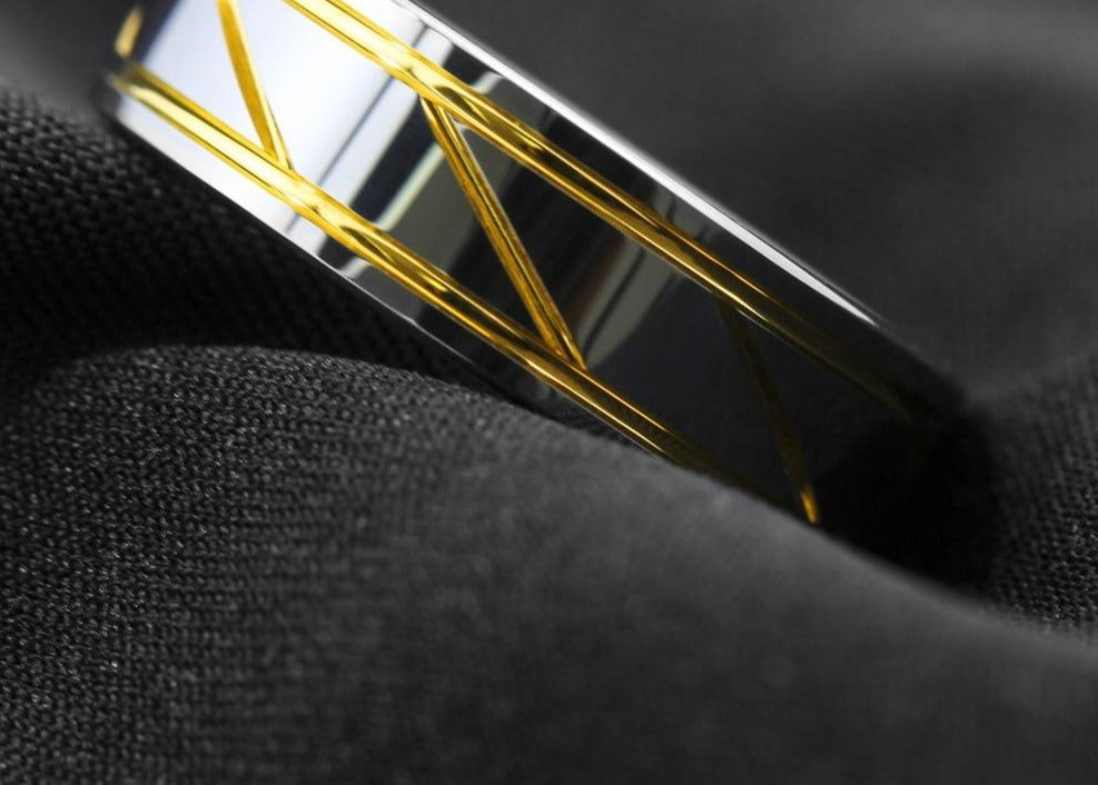 Men's 8mm Infinity Gold Inlay Polished Silver Tungsten Carbide Ring