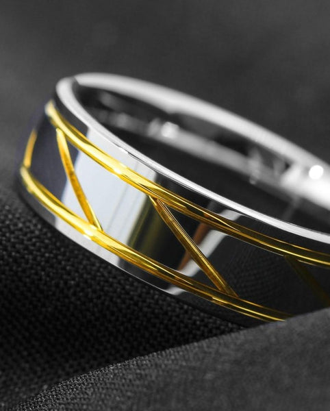 Men's 8mm Infinity Gold Inlay Polished Silver Tungsten Carbide Ring