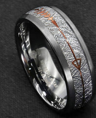 Men's 8mm Rock Gray Inlay Rose Gold Arrow Tungsten Carbide Ring