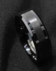 Men's 8mm Brushed Center Polished Black Tungsten Carbide Ring
