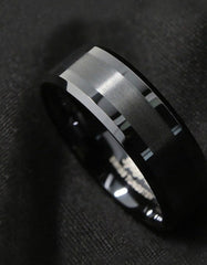 Men's 8mm Brushed Center Polished Black Tungsten Carbide Ring