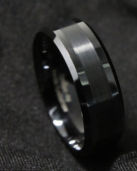 Men's 8mm Brushed Center Polished Black Tungsten Carbide Ring