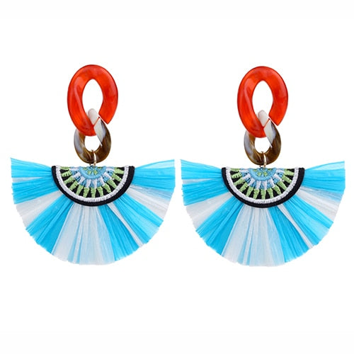 Summer Bohemian Fringe And Acrylic Post Earrings