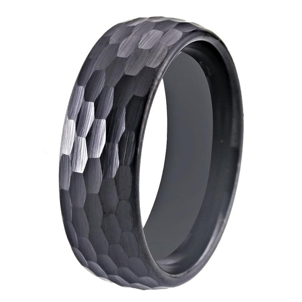 Men's 8mm Hammered Dome Black Gun Metal Tungsten Carbide Ring