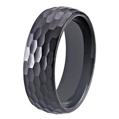 Men's 8mm Hammered Dome Black Gun Metal Tungsten Carbide Ring