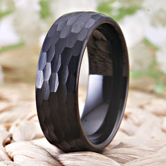 Men's 8mm Hammered Dome Black Gun Metal Tungsten Carbide Ring