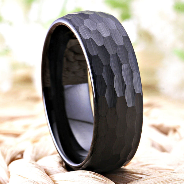 Men's 8mm Hammered Dome Black Gun Metal Tungsten Carbide Ring