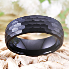 Men's 8mm Hammered Dome Black Gun Metal Tungsten Carbide Ring